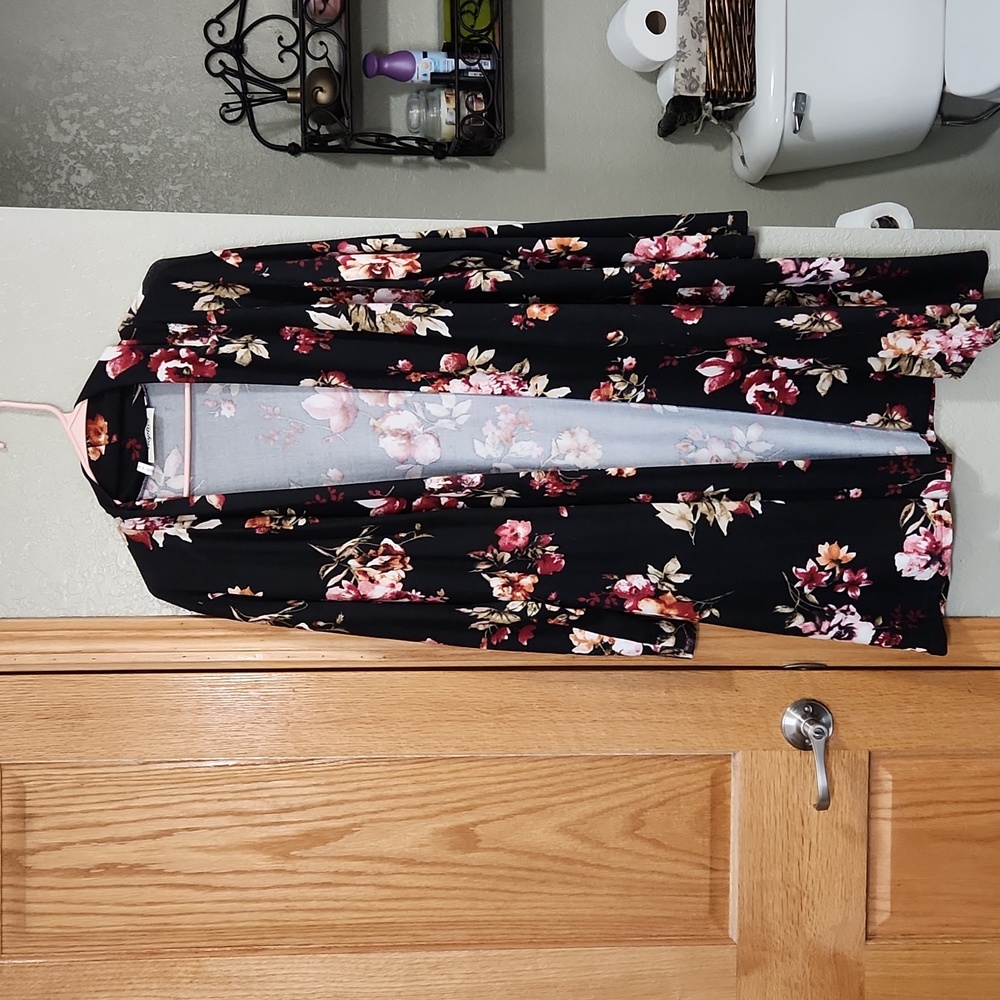 Floral Hacci Cozy Black Long Cardigan